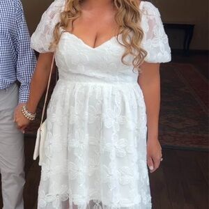 Chic White Floral Lace Midi Dress
